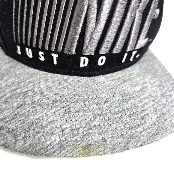 Vintage Y2K Nike Just Do it Snap Large Patch SnapBack Hat Grey Black - Picture 10 of 10